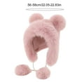 thumbnail image 2 of Toudaret Winter Hat with Scarf Bear Ear Decor Thick Faux Mink Hair Full Protection  Pure Color Headwear Outdoor Activities Cap, 2 of 8