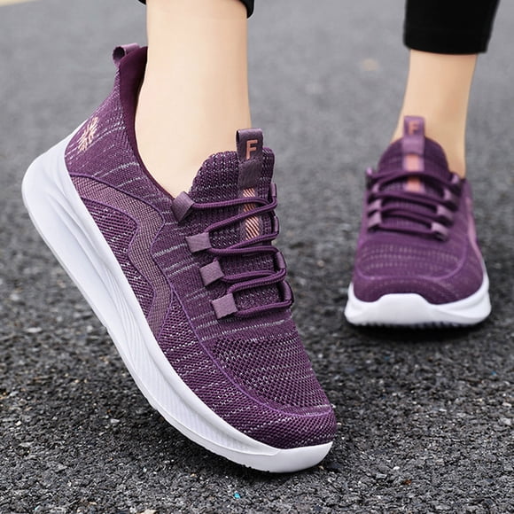 YOUYEDIAN Orthopedic Shoes for Women Arch Support Slip on Non Slip Work Shoes Breathable Knitted Mesh Stretch Work Shoes Comfortable 2026 New Orthopedic Shoes (Dark Purple)