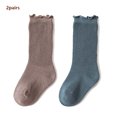 thumbnail image 1 of 2Pair Kids Toddler Ruffle Knee High Socks Baby Girls Long Cotton Socks Autumn Spring Solid Newborn Baby Boy Socks Infant Socks coffee blue M (1-3Years), 1 of 6