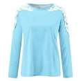 thumbnail image 4 of Long Sleeve Linen Shirt Women Petite Tops Summer Casual Long Sleeve Blouse Round Neck Lace Sweatshirt, 4 of 5