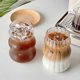 thumbnail image 1 of 2pc Ribbed Ice Coffee Cup Vintage Drinking Glasses Tumblers Gourd Shape Latte Glass Ripple Glassware Wave Shaped Cups for Tea, Milk, Whisky, Bar Acces, 1 of 4