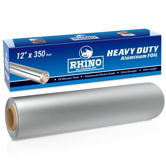 Rhino Aluminum Heavy Duty Aluminum Foil | 12 Inches by 350sf Long Roll, 25 Microns Thick | Commercial Grade & Extra Thick, Strong Enough for Food Service Industry