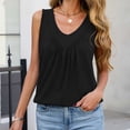 thumbnail image 3 of Women's Tunic Tank Tops Loose Fit Pleated V Neck Sleeveless Plain Tshirts Summer Casual Tanks (L, Black), 3 of 6