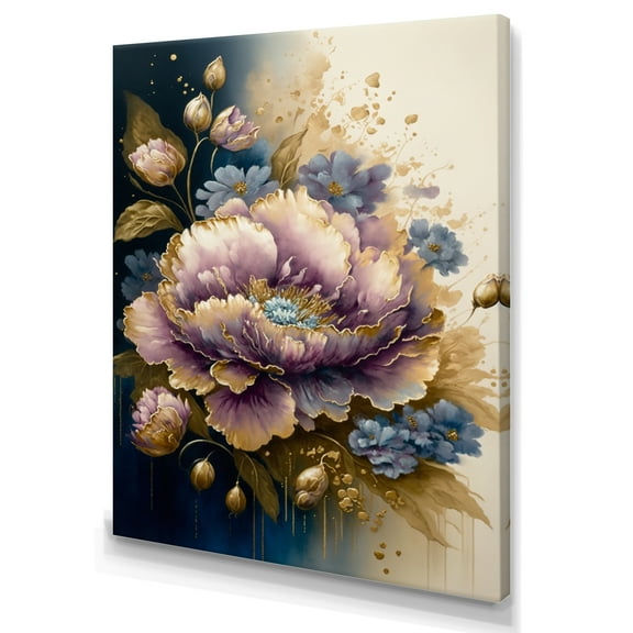 Designart Purple And Gold Floral Bouquet I Canvas Wall Art