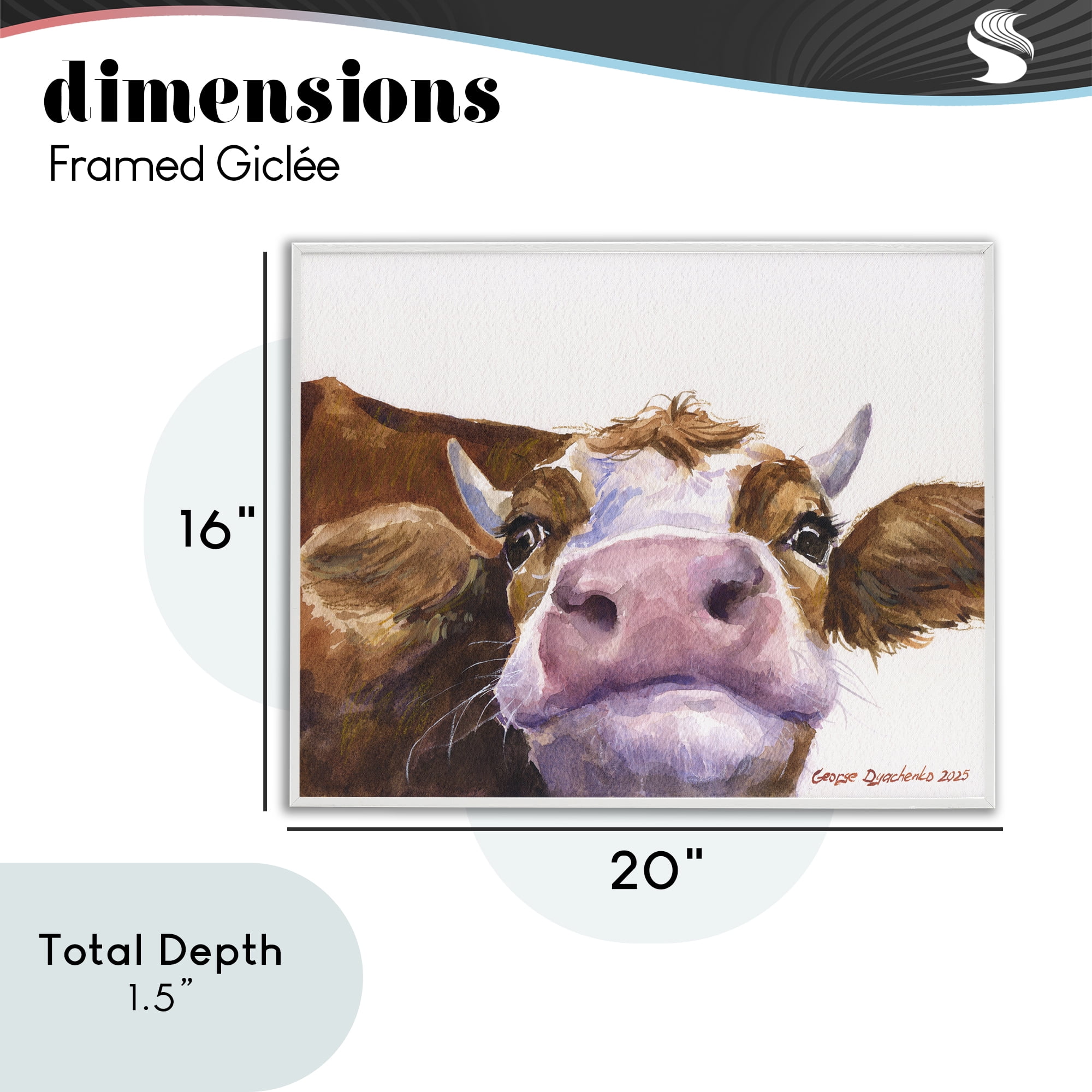 Stupell Industries Cute Cow Close Up White Framed Giclee Art, design by George Dyachenko