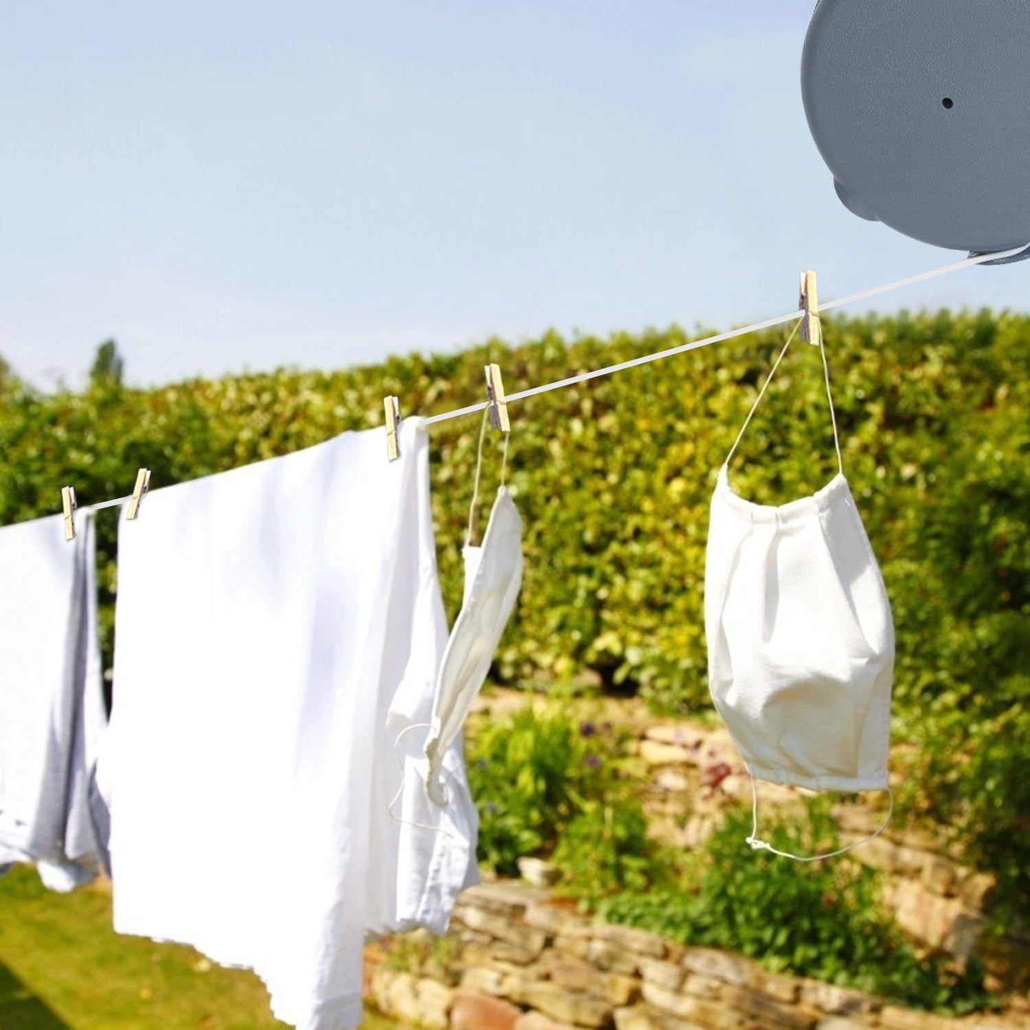 Retractable Clothesline, Portable Heavy Duty Indoor and Outdoor Washing Line, 49Ft PVC Retracting Clothes Line with Wall Mount Hang The Wet Dry Clothing Laundry (Grey)