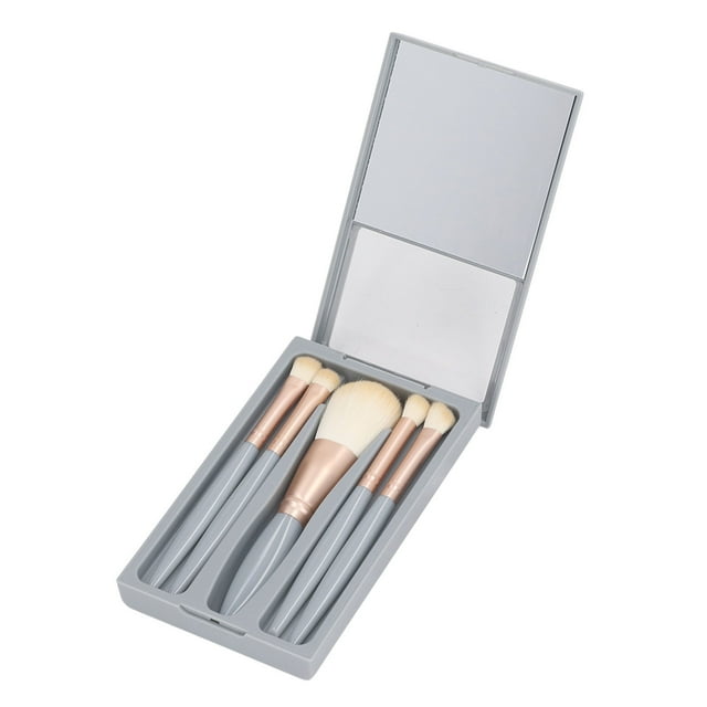 Kit de brochas cosméticas portátiles, 5 brochas de maquillaje portátiles, juego de brochas de maquillaje de viaje, juego de brochas de maquillaje de alta capacidad