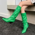 thumbnail image 3 of Dakaela Knee High Boots for Women Wedge Heel Bowknot Slouchy Tall Boot Wide Calf Dress Winter Shoes Green 7.5, 3 of 8