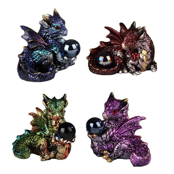 FC Design 4-PC Mini Dragon with Gem Set 2.25"H Blue, Purple, Red, Green Dragon Baby Figurine Set Statue Sculpture Ornament Decoration Home/Room Decor and Unique Gift Ideas