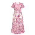 thumbnail image 5 of Uourmeti Girls Dress with Pink Dragon Flower Print Short Sleeve Round Neck Casual Maxi Dresses with Pockets Summer Long Sundress for Kids, Size 7-8 Years, 5 of 7