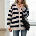 thumbnail image 4 of Womens Oversized Striped Cardigan V-Neck Button Open Front Knit Sweater Casual Soft Comfy Loose Knitted Coat Pockets (Black XL), 4 of 5