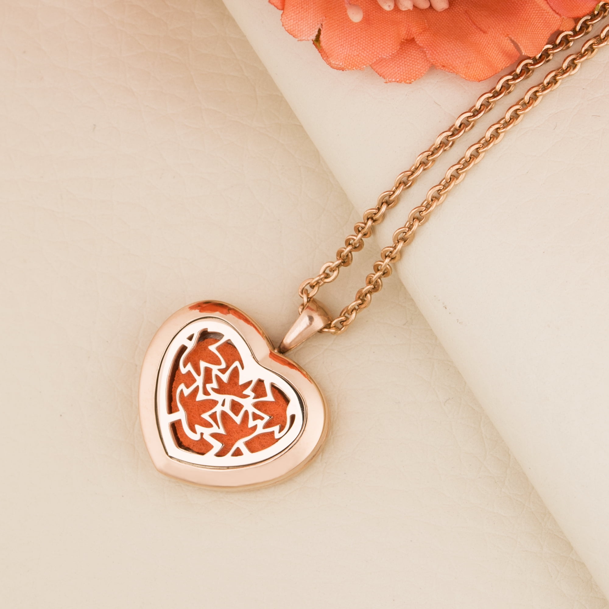 Anavia Essential Oil Diffuser Necklace, Aromatherapy Necklace, Scent Necklace, Aromatherapy Oil Lockets, Diffuser Lockets, Aromatherapy Jewelry, Diffuser Jewelry, With Gifts Box-[Rose Gold]