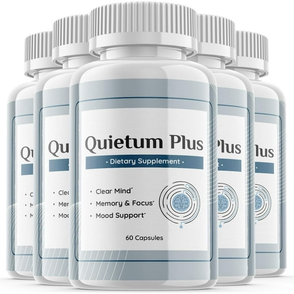 (5 Pack) Quietum Plus - Dietary Supplement for Hearing - Tinnitus Support for Healthy Middle and Inner Ear Structures, Cognitive and Nootropic Support, Nerves and Blood Supply - 300 Capsules
