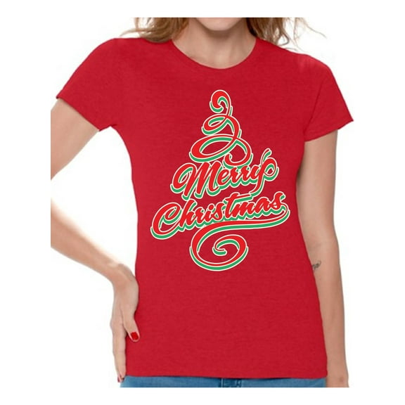 Awkward Styles Merry Christmas T Shirt Christmas Shirts for Women Christmas Tree Holiday Shirt Merry Christmas Women's Holiday Top Xmas Gifts Christmas Party Women's Shirt