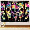 thumbnail image 2 of Blacklight Skull Tapestry, Glow In The Dark UV Reactive Neon Skeleton Butterfly Wall Hanging Tapestries Home Decor, Horror Face Tapestry Halloween Aesthetic for Bedroom Livingroom Tapestry 60X40IN, 2 of 5