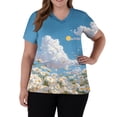 thumbnail image 3 of Medical Scrubs Women Cloud Printed Stretch Fashion Nurse Working Uniform, Cozy V Neck Short Sleeve Pocket Tunic Tops Royal Blue L, 3 of 5