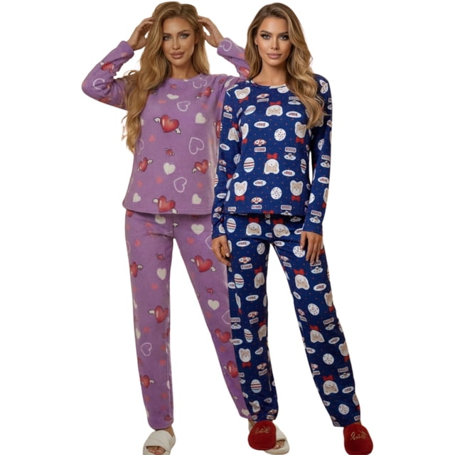Set De 2 Pijamas Afelpadas Mujer Unitalla Polar Pantalón Sudadera Ropa Invierno