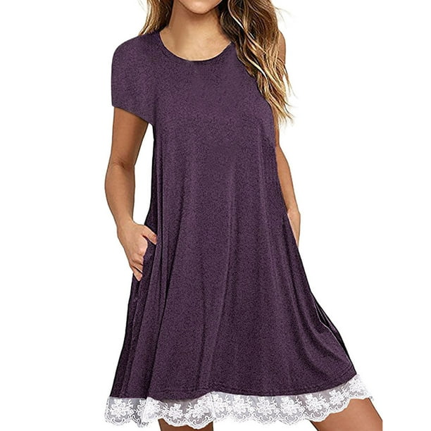 Women's Casual Summer Dress 2023 Fashion Lace Hem Short Sleeve Sun