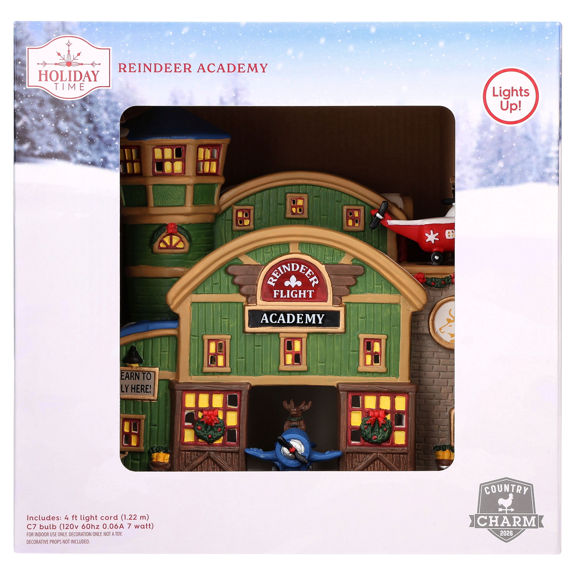 Light-Up Porcelain Reindeer Academy Christmas Village Building, Multicolor, 8", by Holiday Time
