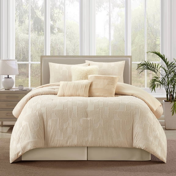Nanshing Oksana 7 Piece Geometric Comforter Set , Beige , Queen Size , Clip