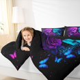 thumbnail image 3 of Castle Fairy Neon Gothic Skull Couple King Size Comforter Sets 3pcs,Rose Butterfly Starry Sky Comforters King Size,Magenta Cyan Blacks,1 Comforter and 2 Pillowcases,Black Reversible, 3 of 6