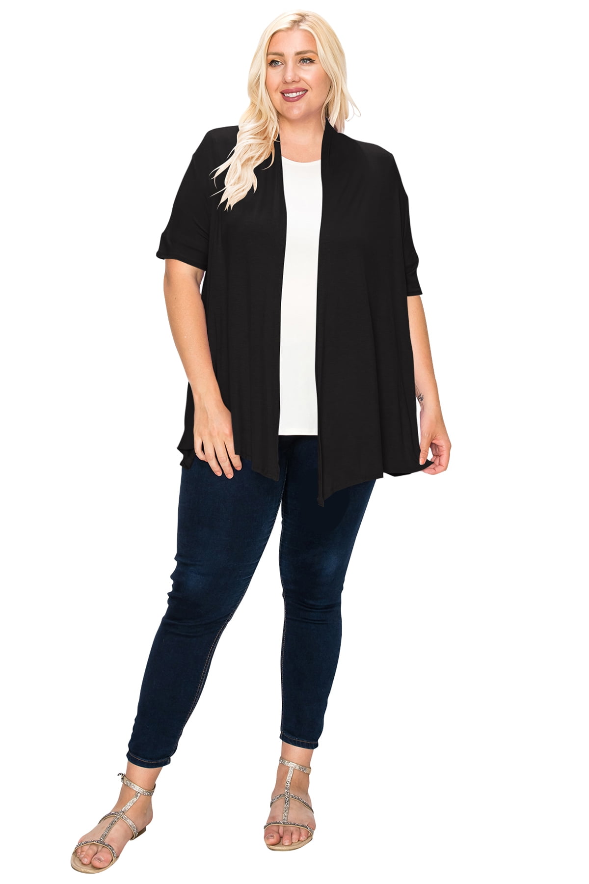 Women's Plus Size Casual Short Sleeve Open Front Cardigan - Walmart.com