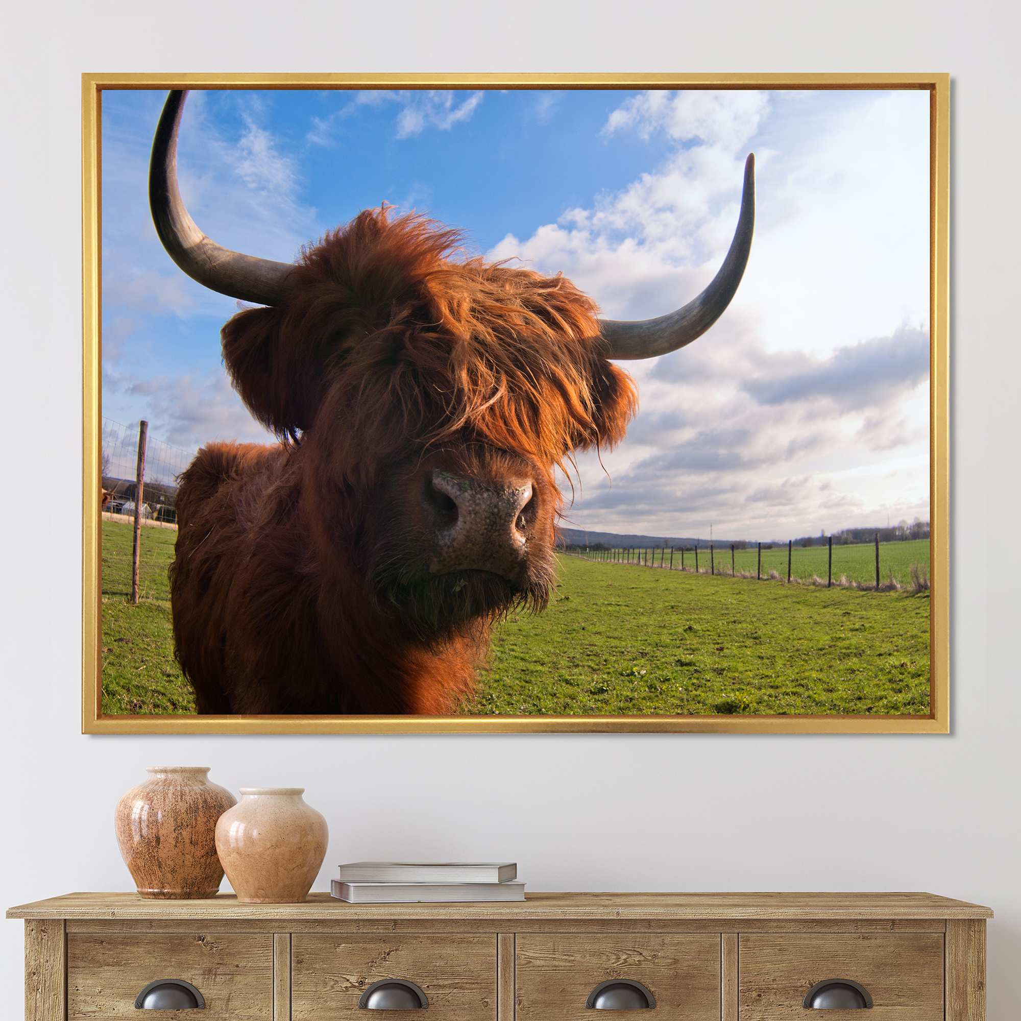 Designart 'Close Up Portrait Of A Yak' Farmhouse Framed Canvas Wall Art Print