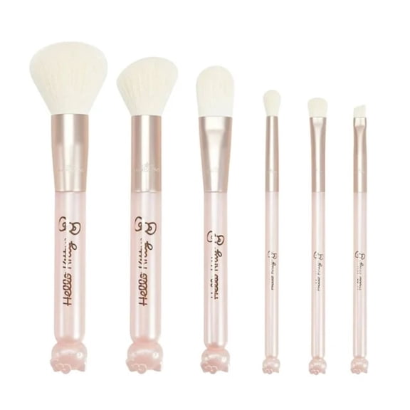 Impressions Vanity Hello Kitty Kawaii Icon 6 Pcs Soft Makeup Brush Set with Aluminum Ferrule (Pink)