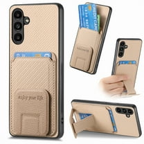 Magnetic Carbon Fiber Case for Samsung Galaxy A16 5G with Holder Kickstand, Fiber Texture Wallet Phone Case with Card Holder Durable Military Grade Protection Cover for Samsung Galaxy A16 5G, Khaki
