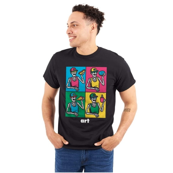 Funny Skeleton Food Lover Pop Art Men's Graphic T Shirt Tees Brisco Brands S