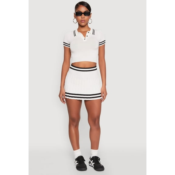 Womens Varsity Stripe Detail Mini Pleated Skirt