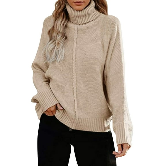 KDFJPTH Women Solid Color Long Sleeve Cowl Neck Pullover Sweater