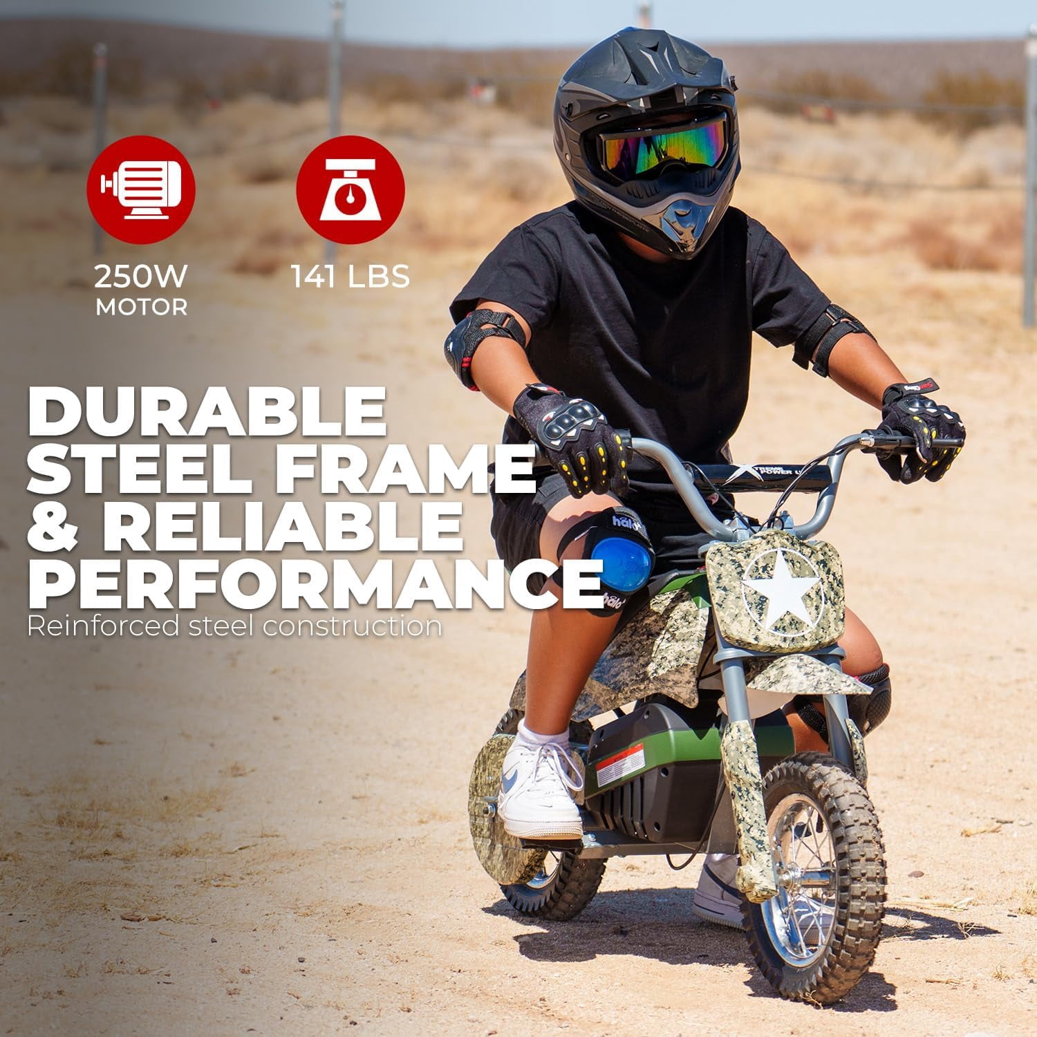 XtremepowerUS 24V 250W Electric Dirt Bike, 1-Seater Ride-On Motorcycle, 14 MPH Max Speed, Camouflage