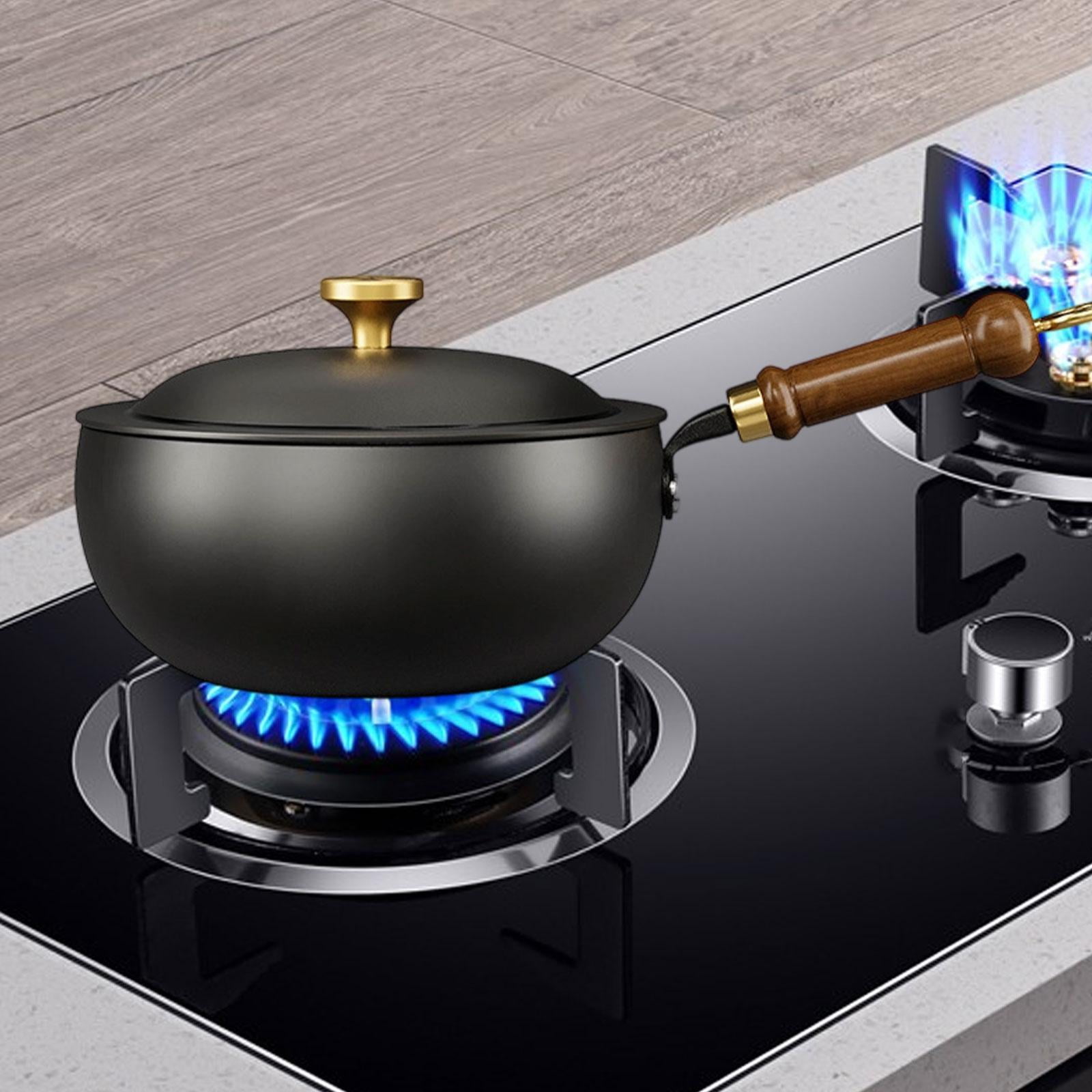 Esquirla Wok with Lid Deep Frying Pan Soup Pot Cookware Gas Instant Noodle Pot Stir Fry Pan Cooking Wok for Hotel Camping Dorm Kitchen 20cm diameter