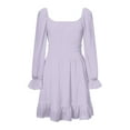 thumbnail image 4 of Womens Dresses Women's Long Sleeve Square Neck Frilled Backless Slim Mid Length Chiffon Dress Summer dresses for women, 4 of 7