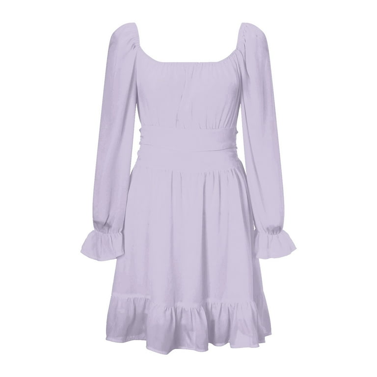 Adeawade Winter Dresses For Women 2025 Long Sleeve Square Neck Frilled  Backless Slim Mid Length Chiffon Dress Simple Style Cute Clothes Purple Xs  - Walmart.com