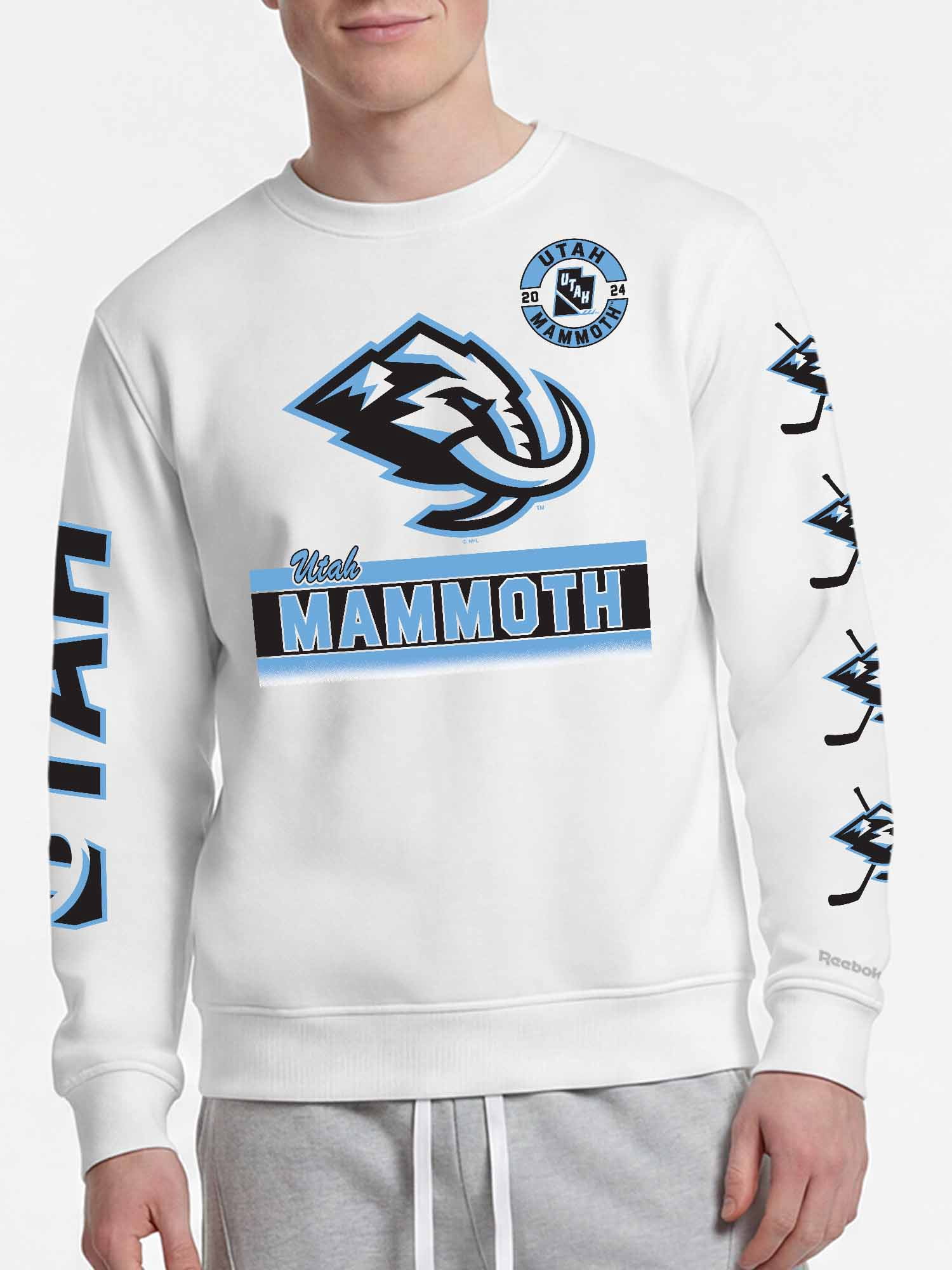Utah Mammoth Reebok Mens White Crew Sweatshirt