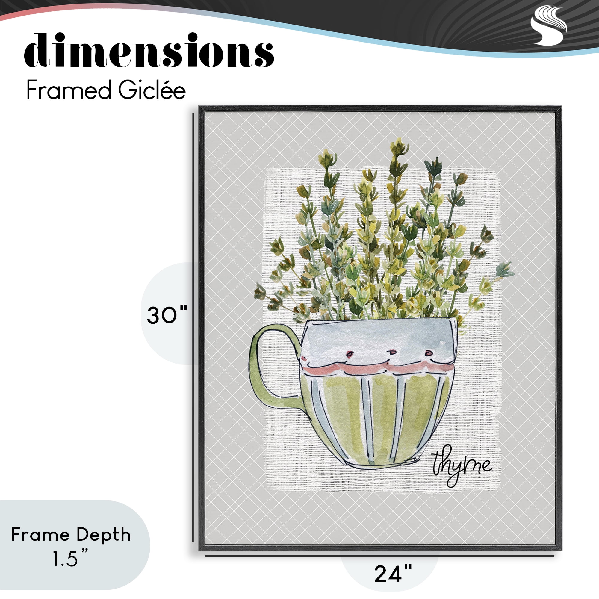 Stupell Industries Thyme Herb Mug Black Framed Giclee Art, design by Livi Finn