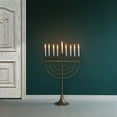 thumbnail image 6 of Modern Solid Metal Judaica Hanukkah Menorah 9 Branched Candlebra, Gold Medium, 6 of 7