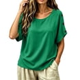 thumbnail image 4 of Uootdi Women's Tops Short Sleeve Crew Neck Side Button Blouses Bohemian Casual Style Lightweight Breathable Relaxed Fit Shirts Gift, 4 of 6