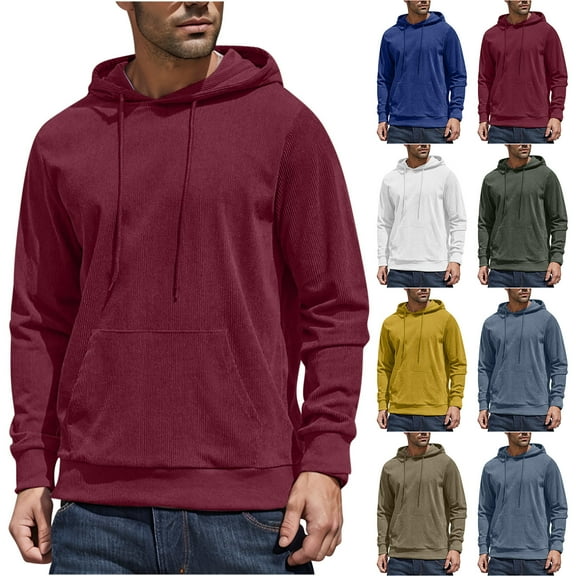 Miluxas Mens Hoodies Long Sleeve Casual Corduroy Drawstring Sweatshirt with Pocket Lightweight Fall Stylish Tops Shirt Yellow