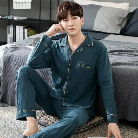 

DanceeMangoo Autumn Winter Mens Cotton Pajamas Button Lapel Sleepwear Cartoon Pajama Sets Casual Sleep&Lounge Pyjamas 3XL 4XL Male Pijama