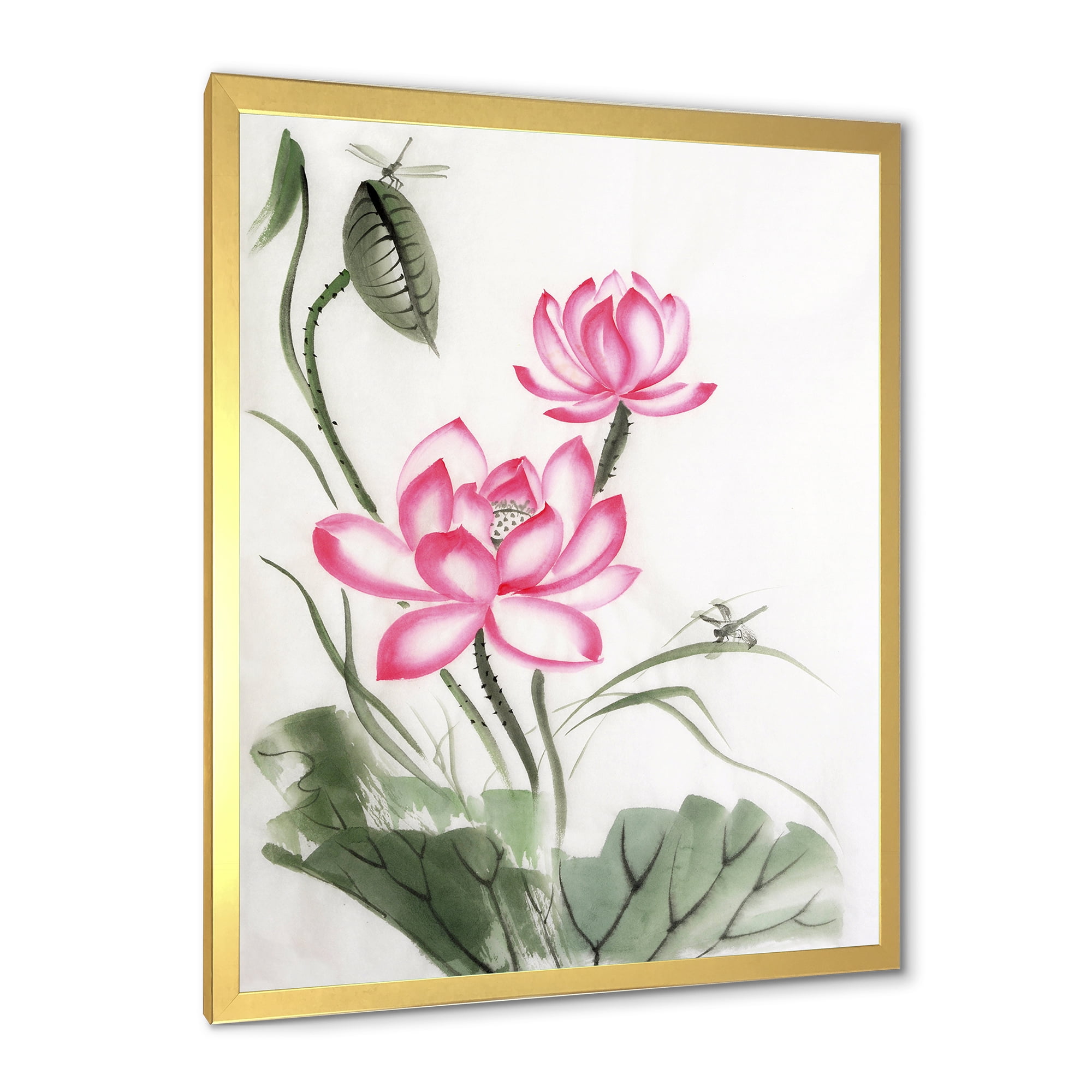 Designart 'The Dragonfly and Lotus I' Traditional Framed Art Print