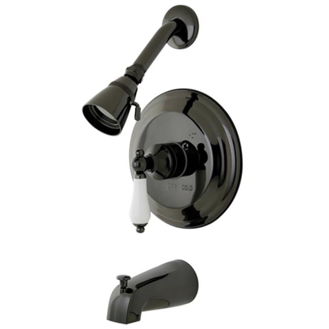 Robinet de Baignoire et de Douche à Pression Équilibrée en Onyx avec Poignée à Levier en Porcelaine