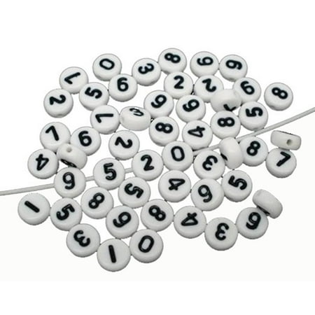 Acrylic Gemstone Beads - 450 Mixed White Acrylic Number 0-9 Coin Spacer, Loose Beads, 7x4mm Round