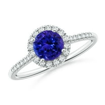 ANGARA Natural Round Tanzanite Halo Ring with Diamond Accents in 14K White Gold for Women (Size-6mm) | December Birthstone, Birthday, Anniversary, Jewelry Gift for Women | Natural Tanzanite Ring