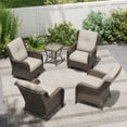 thumbnail image 3 of MeetLeisure 5 Piece Wicker Patio Furniture Set, 2 Swivel Rocker Chairs, 2 Rattan Armchairs, 1 Side Table, High Back, Deep Seating, Thick Cushions for Deck Porch, Beige, 3 of 10