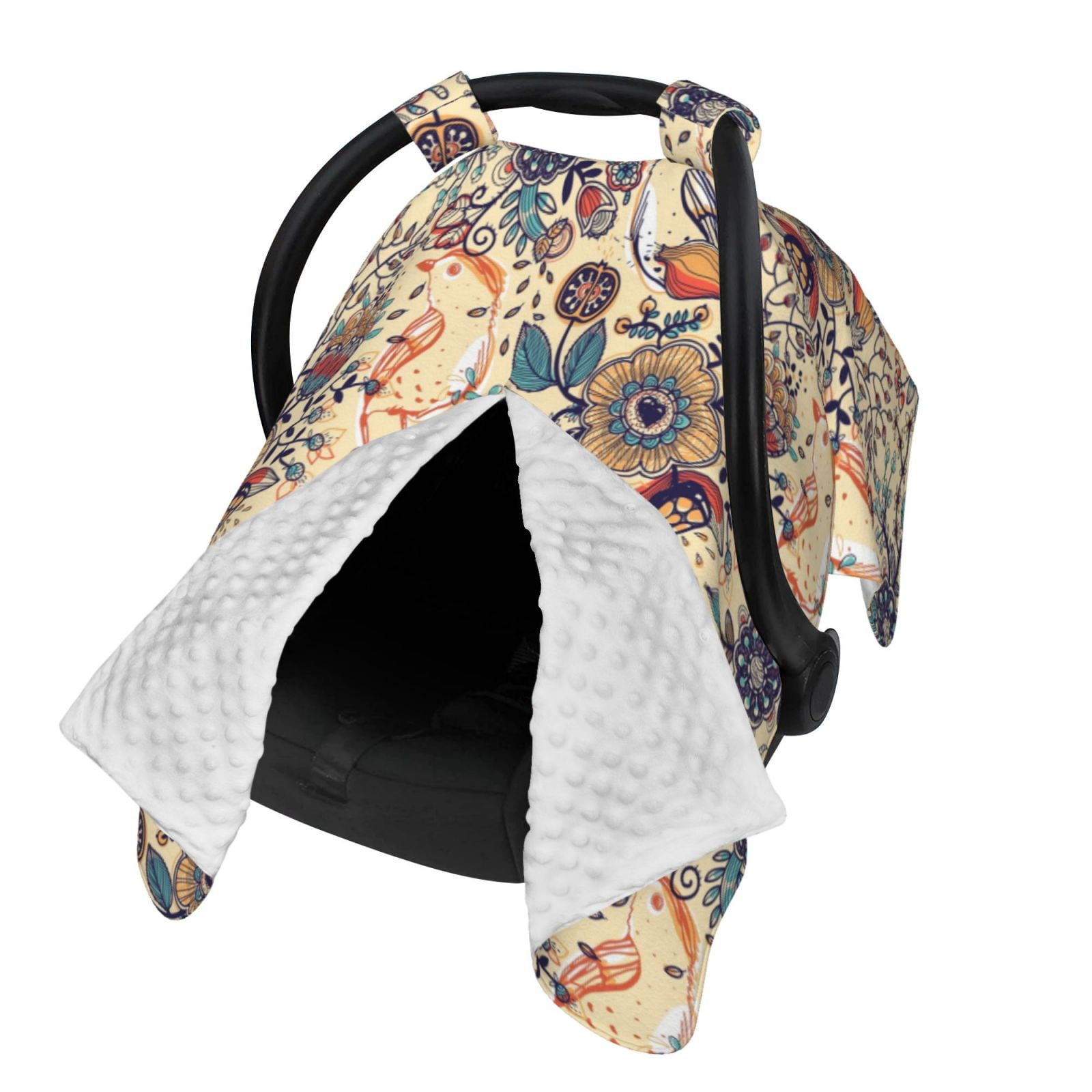 Naloa Floral With Birds Baby Car Seat Cover, Breathable Baby Carrier Cover, Multiuse Baby Carrier Cover & Nursing Breastfeeding Cover