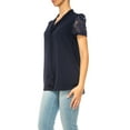 thumbnail image 2 of Women's Solid Top with Front Tie Collar and Lace Sleeves, 2 of 6