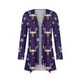 thumbnail image 3 of Women's Fashionable Loose-Fit Casual Cardigan with Christmas Print Mid-Length Coat for Holiday Outfits and Comfortable Wear,Purple,2XL, 3 of 6